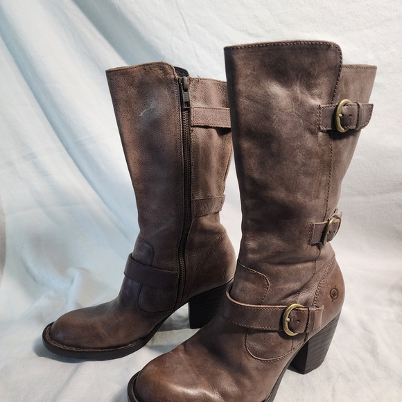 Born Brown Leather Heeled Boots - Picture 3 of 10